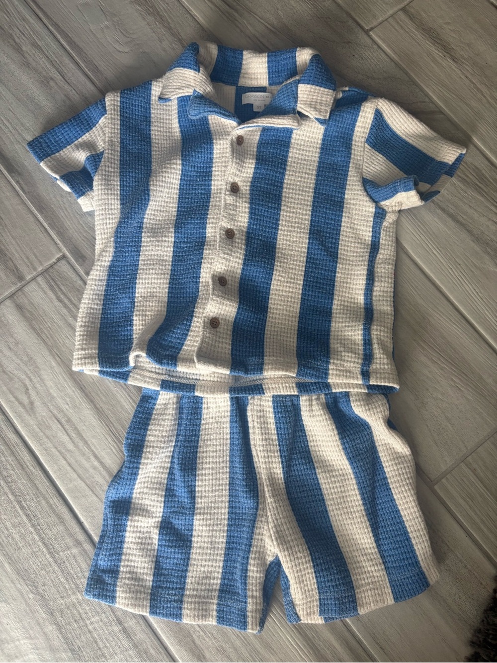 Cat & Jack Blue and White Striped Waffle-Knit Matching Set